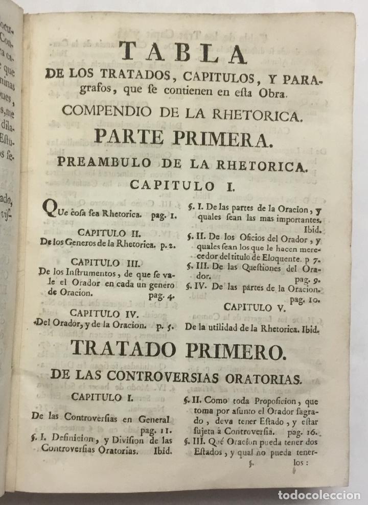 Libros antiguos: COMPENDIO DE LA RHETORICA, EN QUE SE DA UN FACIL, Y UTILISIMO METHODO DE ENSE&Ntilde;AR EL ARTE ORATORIA. D - Foto 2