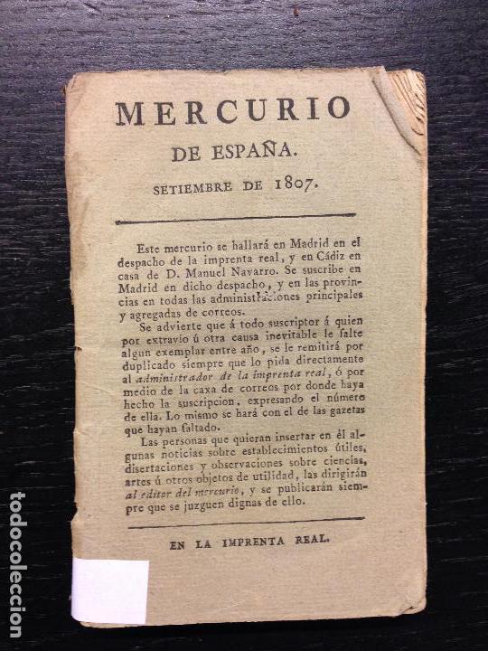 Libros antiguos: MERCURIO DE ESPA&Ntilde;A, SETIEMBRE DE 1807 - Foto 1