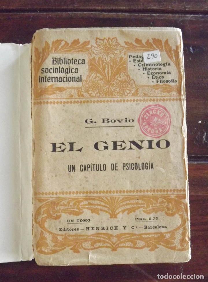 Libros antiguos: 1900, El Genio, Un cap&iacute;tulo de Psicolog&iacute;a, G. Bovio - Foto 1