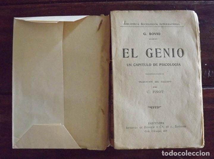 Libros antiguos: 1900, El Genio, Un cap&iacute;tulo de Psicolog&iacute;a, G. Bovio - Foto 2