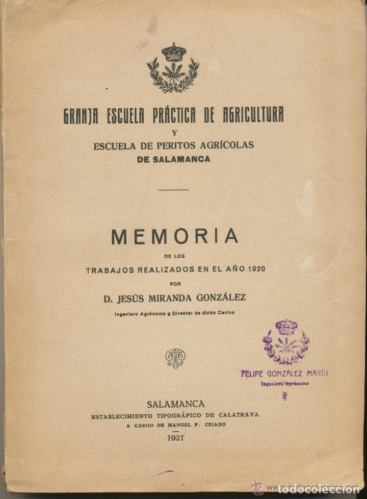 Antiquarische B&uuml;cher: Granja escuela de Salamanca. Memoria por Jes&uacute;s Miranda Gonz&aacute;lez, 1921