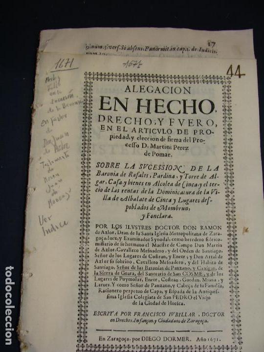 Libri antichi: 1671. ZARAGOZA. BARON&Iacute;A RAFALES, PARDINA Y TORRE DE ALGAR. ALCOLEA DE CINCA, ALBALATE DE CINCA.