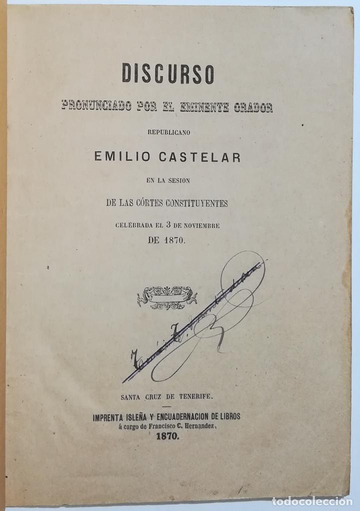Libros antiguos: DISCURSO, EMILIO CASTELAR, 1870. - Foto 2
