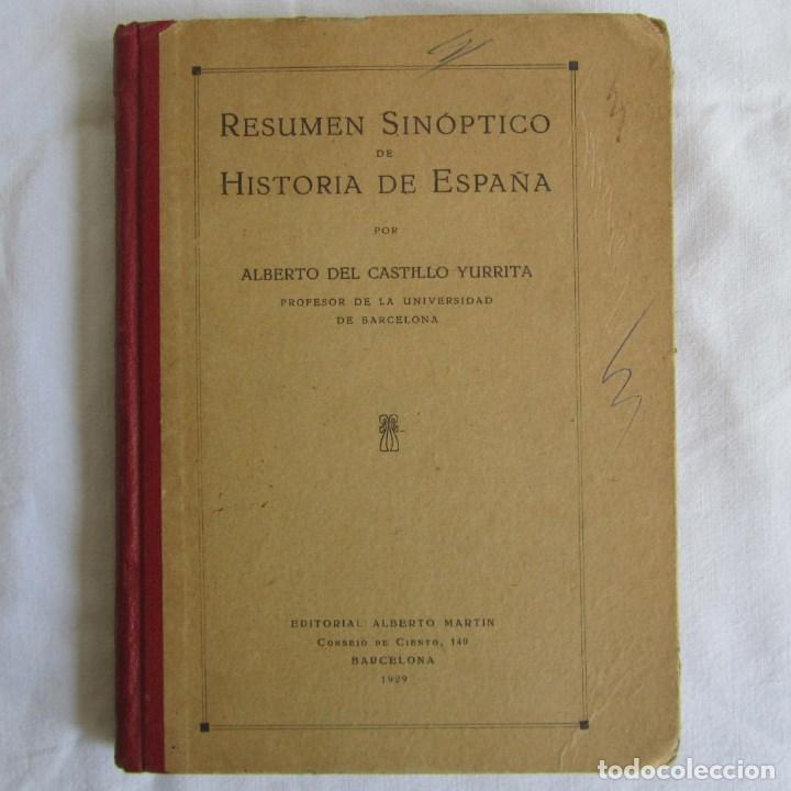 Livros antigos: Resumen sin&oacute;ptico de Historia de Espa&ntilde;a. A. del Castillo Yurrita 1929