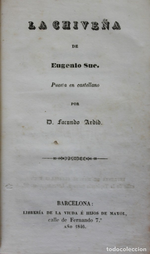 Libros antiguos: LA CHIVE&Ntilde;A. - SUE, Eugenio. - Barcelona, 1846. - Foto 1