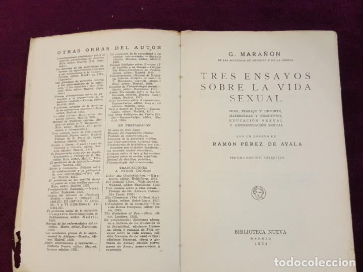 Libros antiguos: TRES ENSAYOS SOBRE LA VIDA SEXUAL. G. MARAÑON. BIBLIOTECA NUEVA, MADRID 1934 - Foto 4 - 132800914