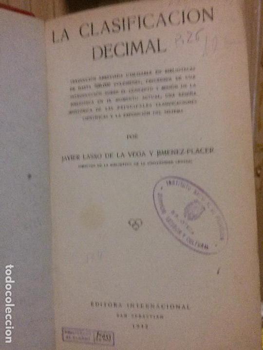 Antiquarische B&uuml;cher: Lasso de la Vegs, La clasificaci&oacute;n decimal