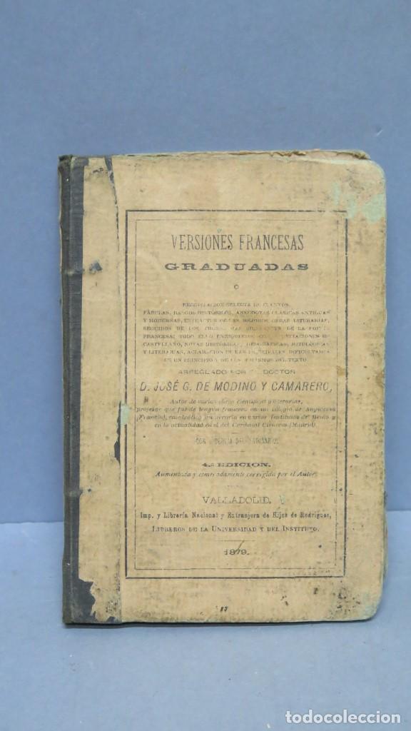 Libri antichi: 1879.-Versiones francesas graduadas o Recopilaci&oacute;n selecta de cuentos, fabulas, rasgos hist&oacute;ricos...