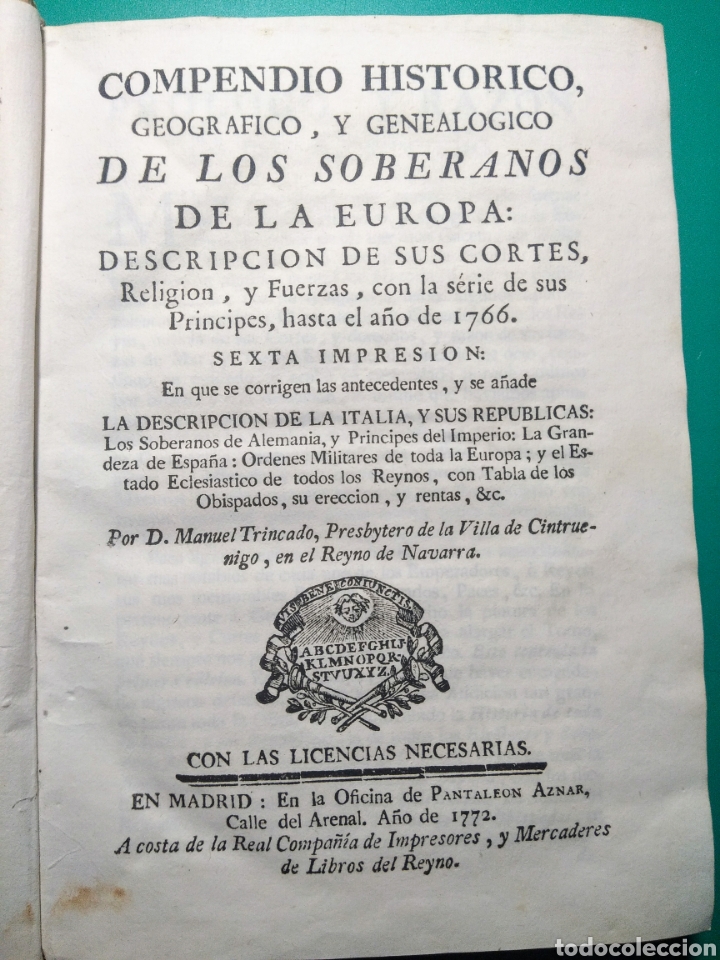 Libros antiguos: Compendio hist&oacute;rico de Manuel Trincado, 1772 - Foto 1
