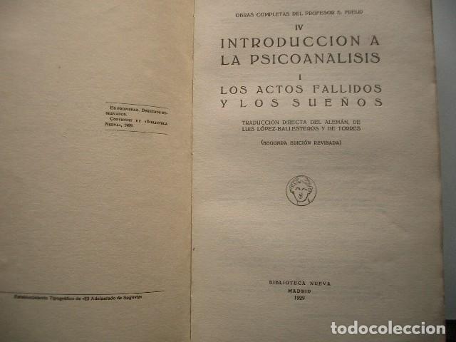 Libros antiguos: INTRODUCCI&Oacute;N A LA PSICOANALISIS (2 Vol) SIGMUND FREUD - Foto 5