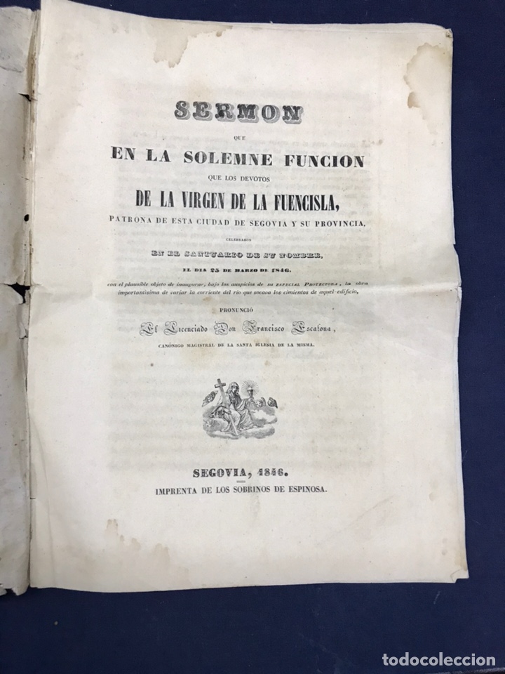 Livres anciens: 1846. SEGOVIA. VIRGEN DE FUENCISLA, CELEBRACI&Oacute;N VARIANTE CORRIENTE R&Iacute;O PERJUDICIAL CIMIENTOS.