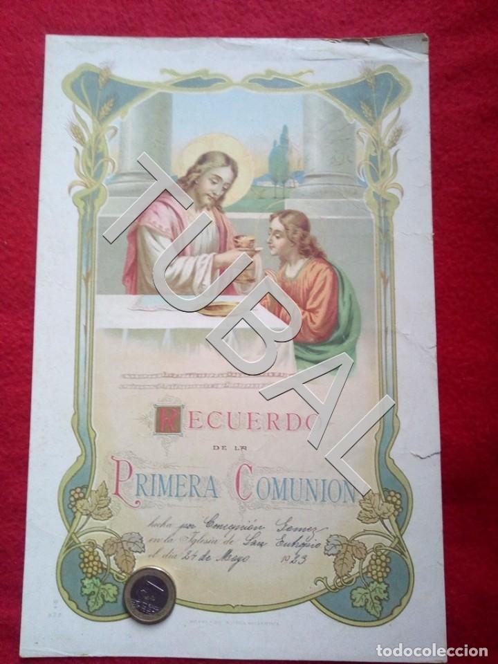 Libros antiguos: TUBAL 28 CM ANTIGUA CROMOLITOGRAFIA RECUERDO PRIMERA COMUNION