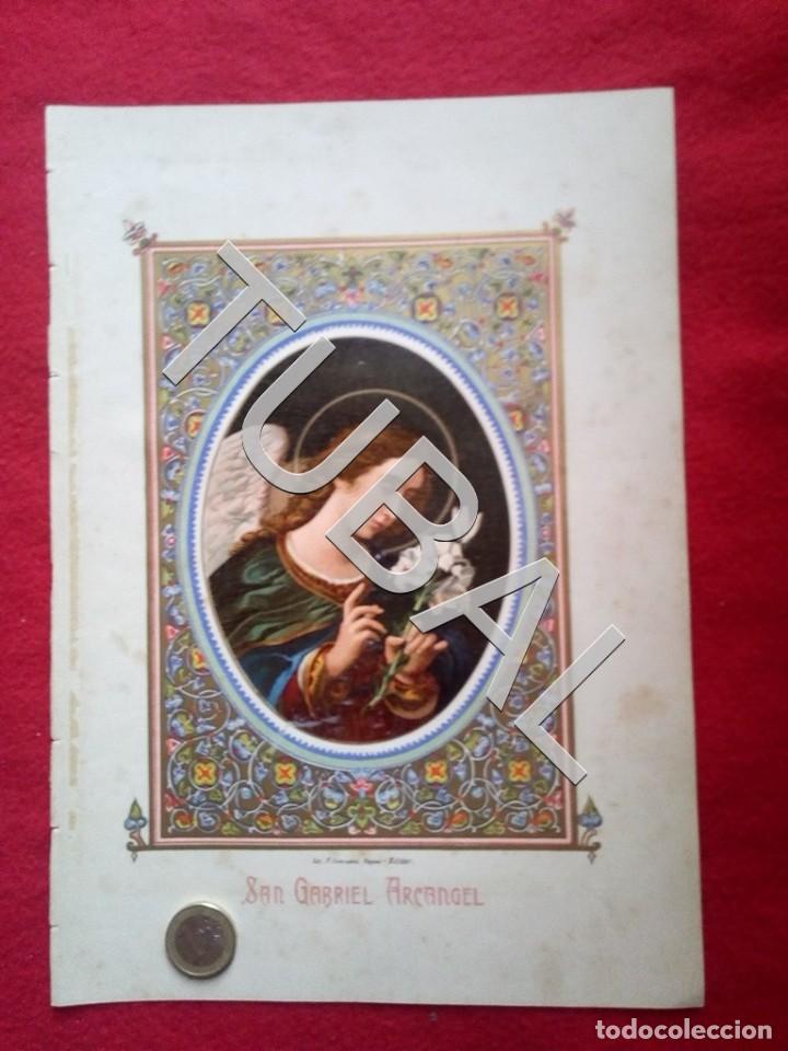 Libros antiguos: TUBAL 1880 CROMOLITOGRAFIA SAN GABRIEL ARCANGEL LAMINA GONZALEZ ROJAS 30 CM