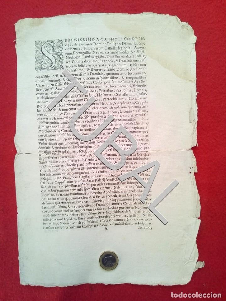 Libros antiguos: SEVILLA MAS DE 300 A&Ntilde;OS SERENISSIMO A CATHOLICO PRINCIPI LATIN 2 HOJAS B02