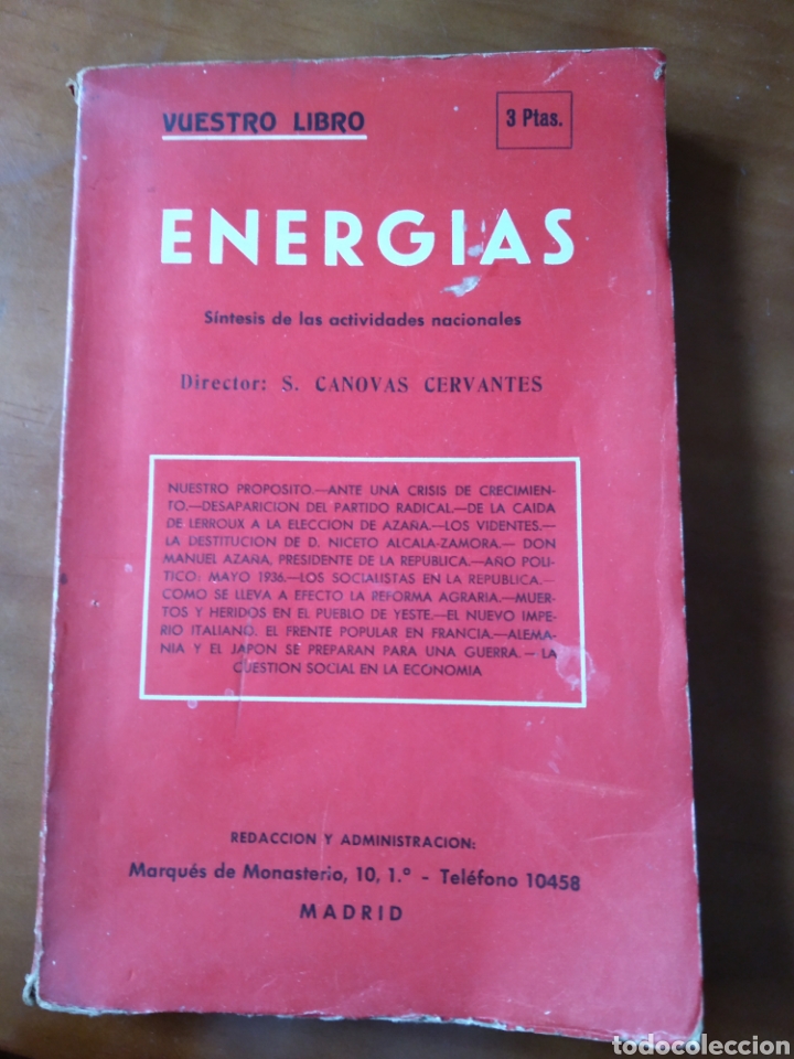 Livres anciens: ENERG&Iacute;AS. S&Iacute;NTESIS DE ACTIVIDADES NACIONALES - C&Aacute;NOVAS CERVANTES (DIR) #0156