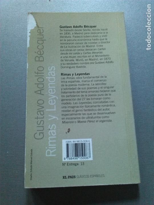 Libros antiguos: RIMAS Y LEYENDAS - GUSTAVO ADOLFO BECQUER - Foto 2