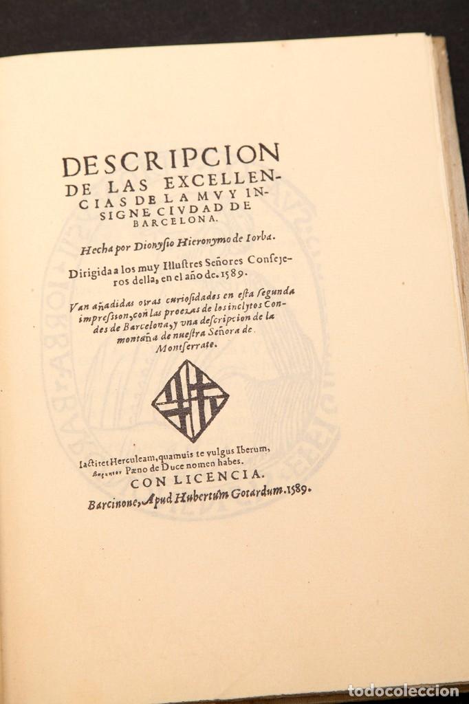 Antiquarische B&uuml;cher: IORBA : DESCRIPCION DE LAS EXCELLENCIAS DE LA MUY INSIGNE CIUDAD DE BARCELONA