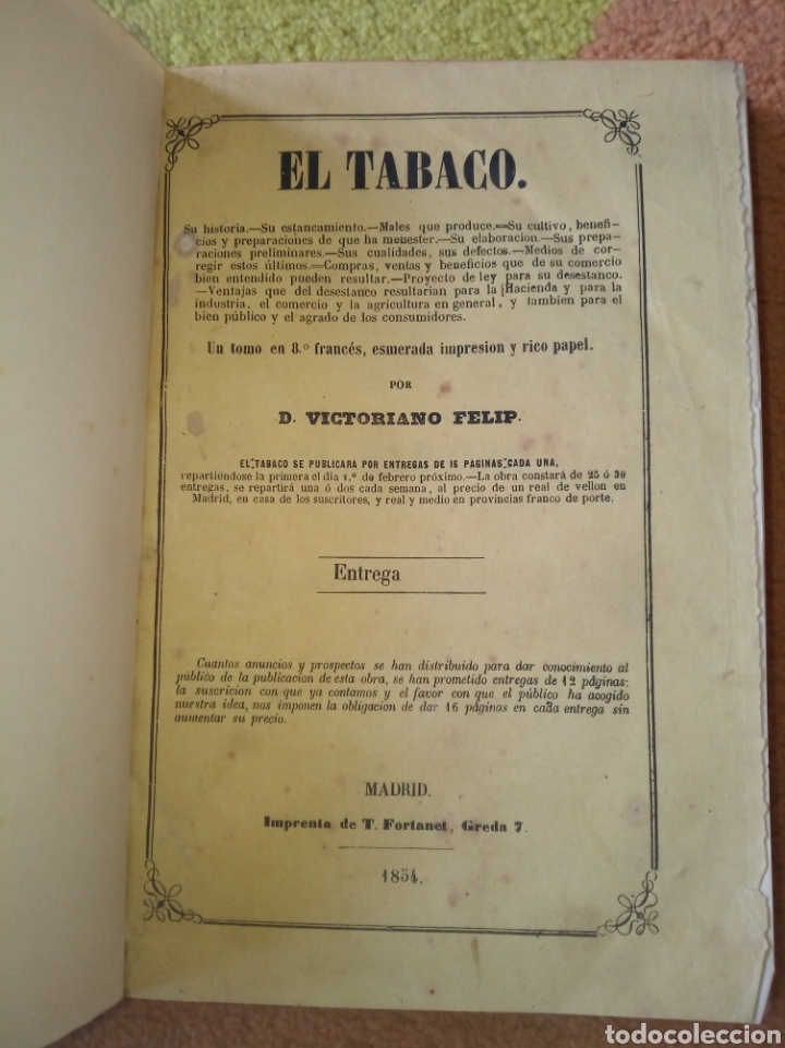 Libros antiguos: El Tabaco. D. Victoriano Felip - Foto 3