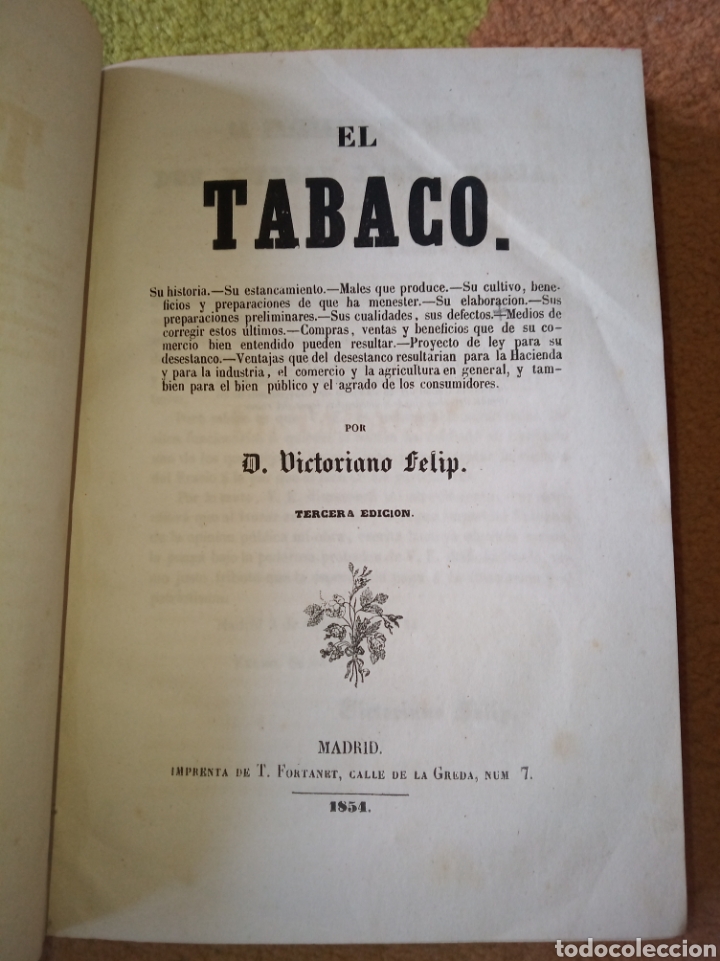 Libros antiguos: El Tabaco. D. Victoriano Felip - Foto 2