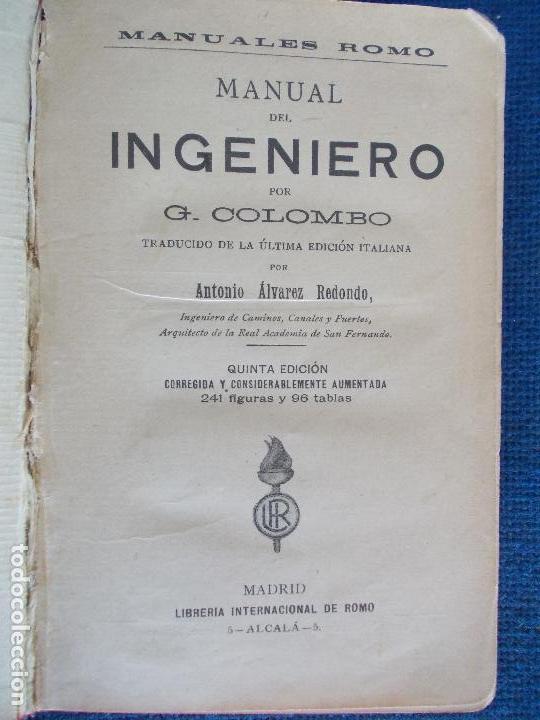 Libros antiguos: Manual del Ingeniero G.Colombo - Foto 4