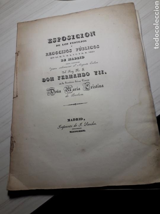 Libros antiguos: ESPOSICION DE LOS FESTEJOS. FERNANDO VII - Foto 1