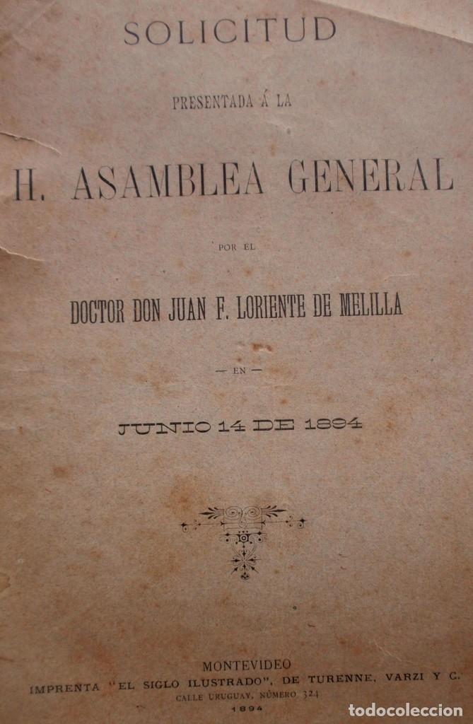 Libros antiguos: Reclamacion Juez Letrado Juan F. Loriente De Melilla 1894 Uruguay