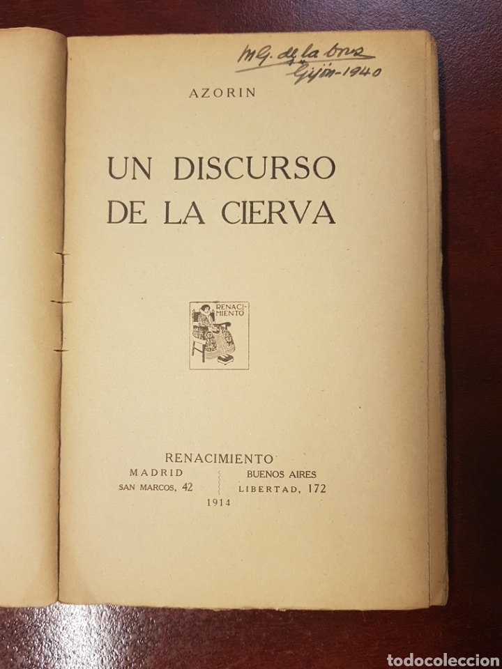 Libros antiguos: Un discurso de la cierva - Azorin - 1914 - renacimiento - Foto 2