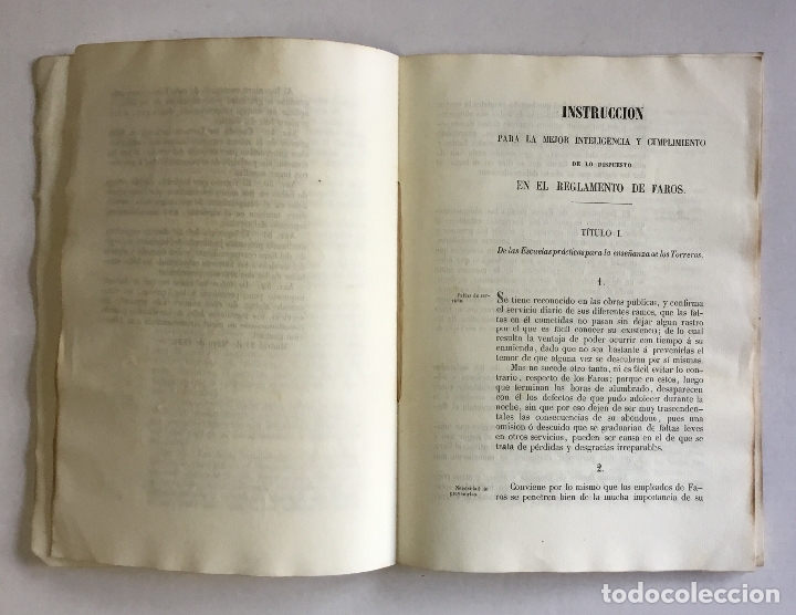 Libros antiguos: REGLAMENTO &Eacute; INSTRUCCI&Oacute;N PARA EL SERVICIO DE LOS TORREROS DE FAROS. 1851 - Foto 2