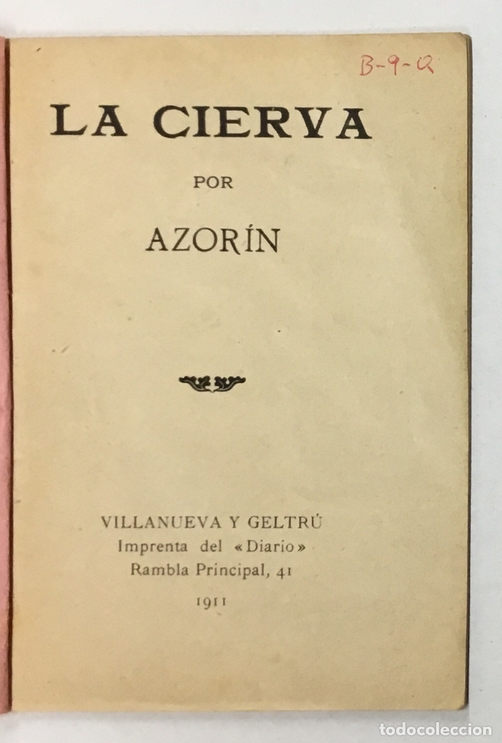 Libros antiguos: LA CIERVA. - AZOR&Iacute;N. [MART&Iacute;NEZ RUIZ, Jos&eacute;.] - Foto 2