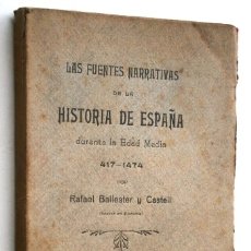 Libros antiguos: LAS FUENTES NARRATIVAS DE LA HISTORIA DE ESPAÑA; RAFAEL BALLESTER Y CASTELL, PALMA DE MALLORCA 1908. Lote 169512420