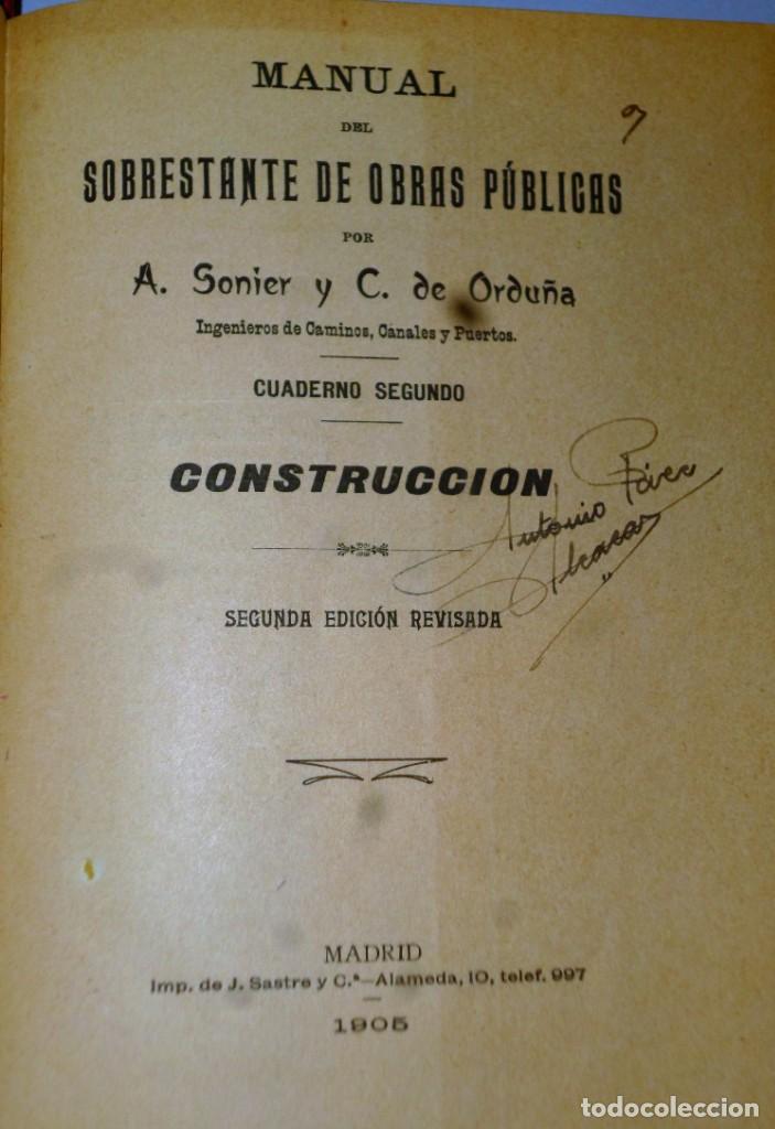 Libros antiguos: MANUAL DEL SOBRESTANTE DE OBRAS PUBLICAS. 3 TOMOS - Foto 3