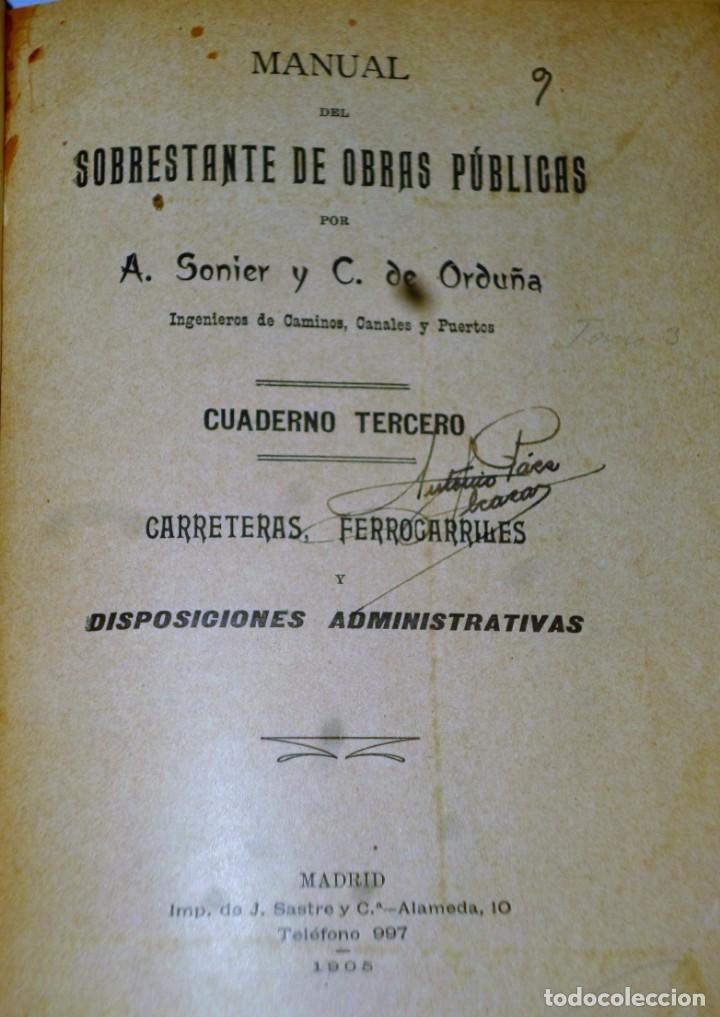 Libros antiguos: MANUAL DEL SOBRESTANTE DE OBRAS PUBLICAS. 3 TOMOS - Foto 4