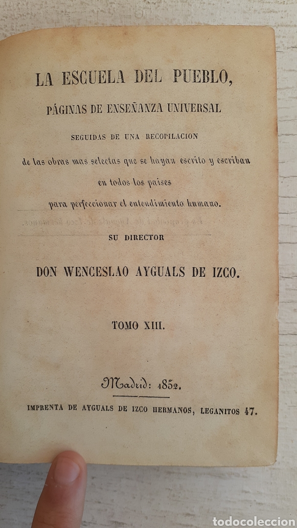 LIBRO LA ESCUELA DEL PUEBLO. TEATRO CRITICO UNIVERSAL BENITO GERONIMO FEIJOO 1852 (Libros Antiguos, Raros y Curiosos - Pensamiento - Otros)