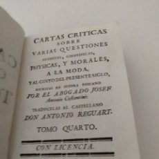 Libros antiguos: LIBRO CARTAS CRITICAS ERUDITAS CIENTIFICAS PHYSICAS MADRID AÑO 1774 A. COSTANTINI SIGLO XVII TOMO IV. Lote 172412688