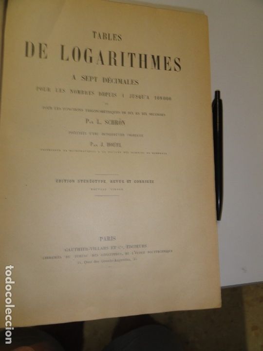 Libros antiguos: Tables de Logarithmes a Sept Decimales - Schiron - Foto 2
