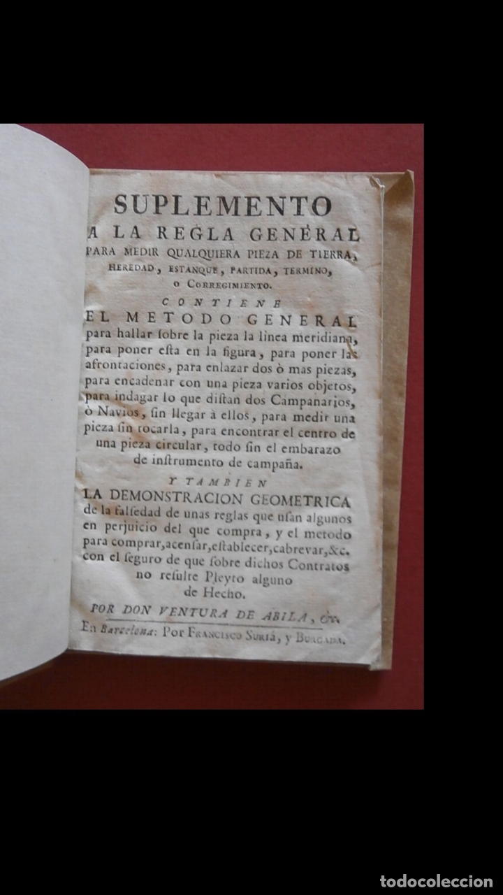 Old books: Suplemento a la regla general para medir cualquier pieza de tierra,.. Ventura de Abila