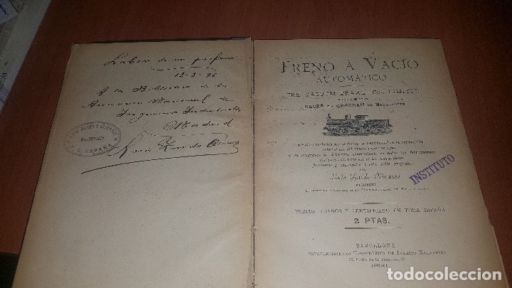 Libri antichi: Freno a vacio automatico, por luis zurdo, dedicado y firmado por el autor y maquinista, 1896