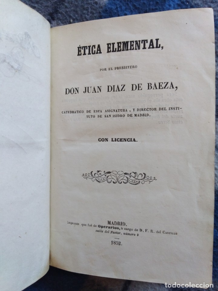 Libros antiguos: &Eacute;tica elemental - Baeza - a&ntilde;o 1852.- (539) - Foto 3