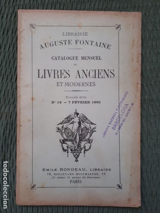Old books: Catalogue mensuel de Livres Anciens et Modernes - 1895 - Libraire Auguste Fontaine