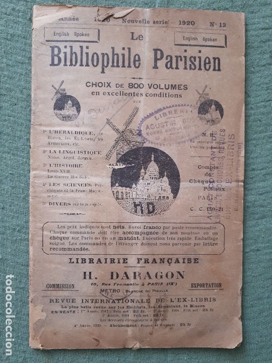 Old books: Le Bibliophile Parisien - N&ordm; 12 1920 - 26 p&aacute;ginas - Cat&aacute;logo de libros