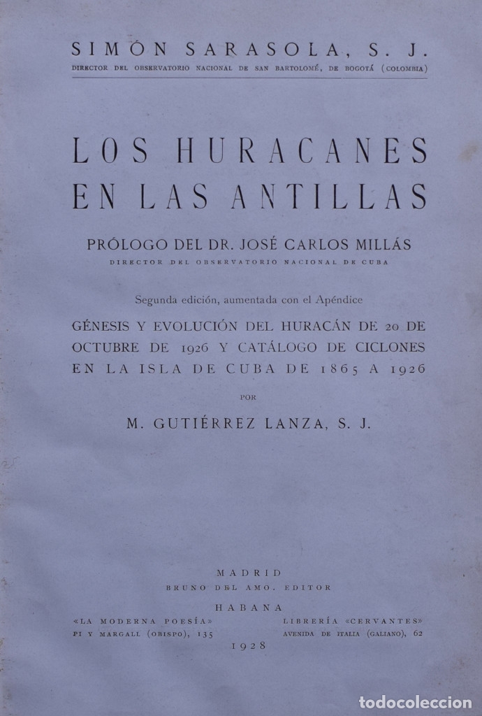 Old books: LOS HURACANES EN LAS ANTILLAS. - Sim&oacute;n SARASOLA