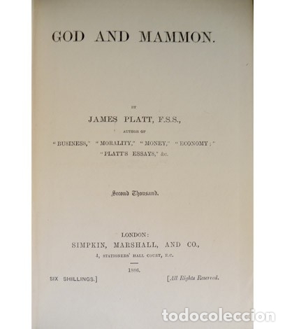 Libros antiguos: PLATT, James. God and Mammon. 1886. - Foto 2