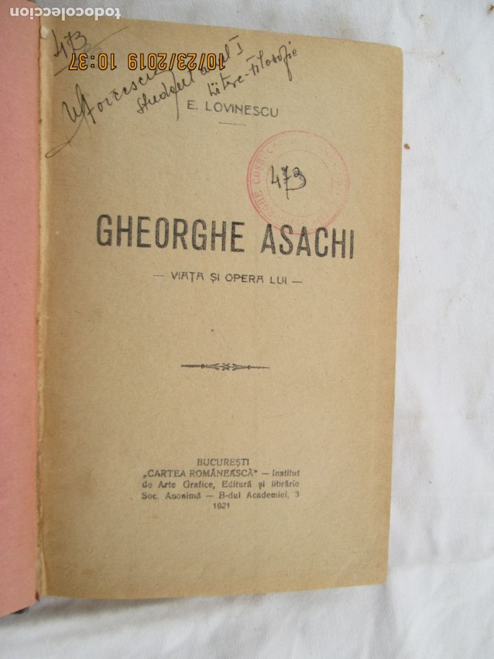 Libros antiguos: GHEORGHE ASACHI - E. LOVINESCU - BUCURESTI 1921. - Foto 1