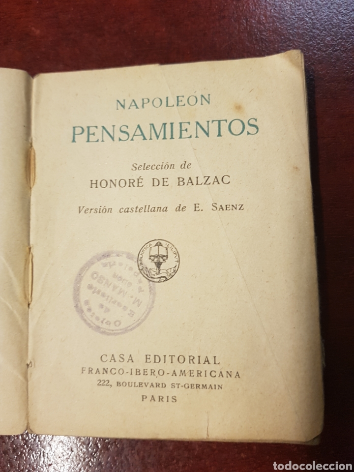Libros antiguos: Napole&oacute;n Pensamientos - Honore de Balzac - E. SANZ - Foto 2