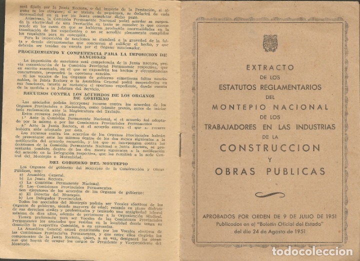Libri antichi: EXTRACTO ESTATUTOS MONTEPIO NAL.TRABAJADORES CONSTRUCC.Y OBRAS PUBLICAS