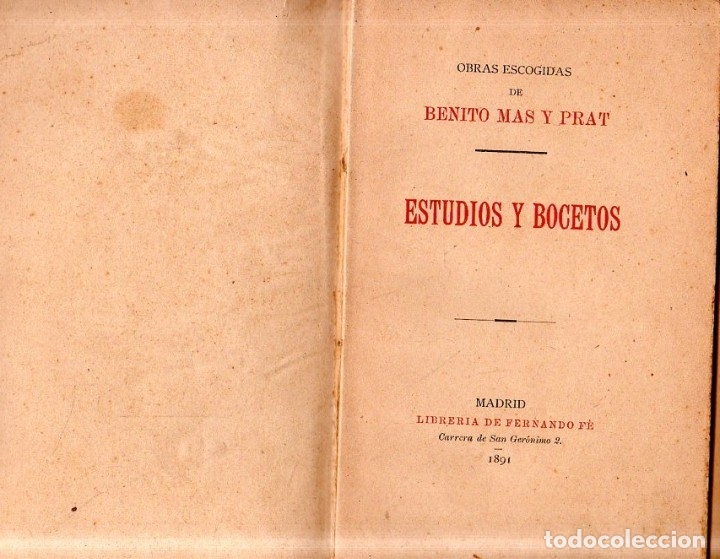Libros antiguos: ESTUDIOS Y BOCETOS. BENITO MAS Y PRAT. 1891. - Foto 2