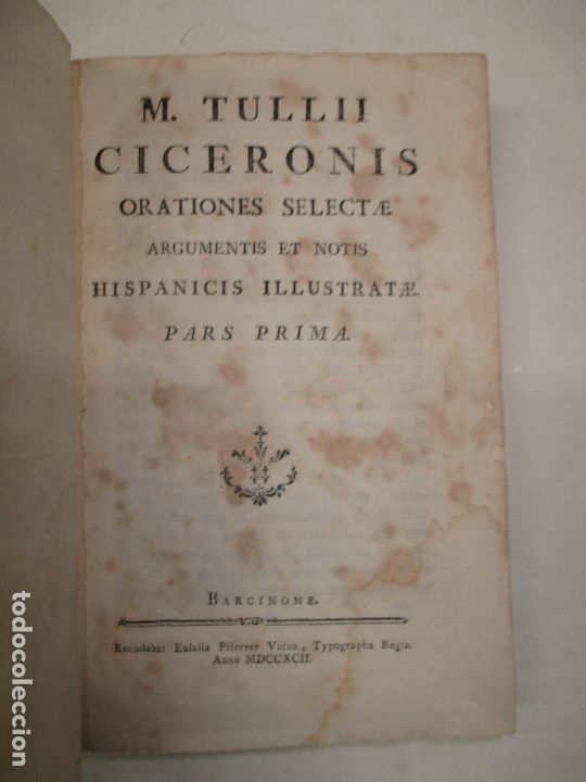 Libros antiguos: ORATIONES SELECTAE. CICERONE, M. Tullii. 1792. - Foto 2