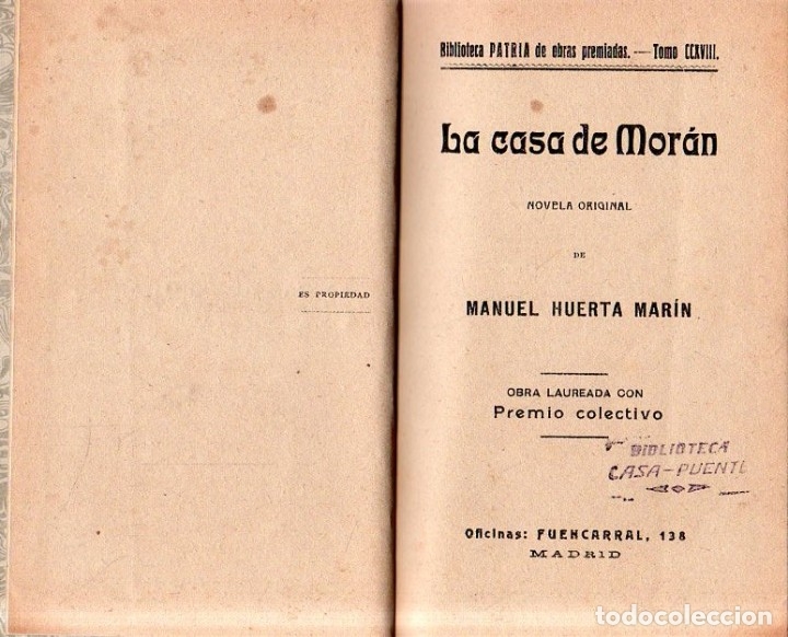 Libros antiguos: LA CASA DE MORAN. MANUEL HUERTA MARIN. - Foto 2