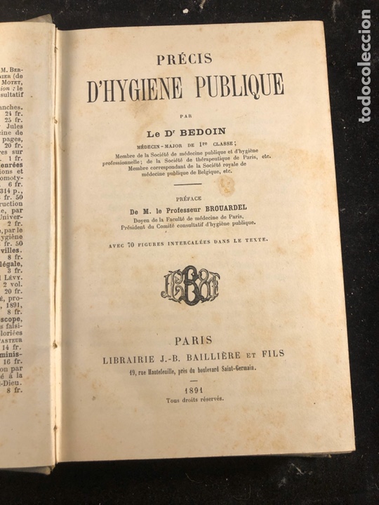 Libros antiguos: Precis D&rsquo;Hygiene publique par le Dr. Bedoin - Foto 1