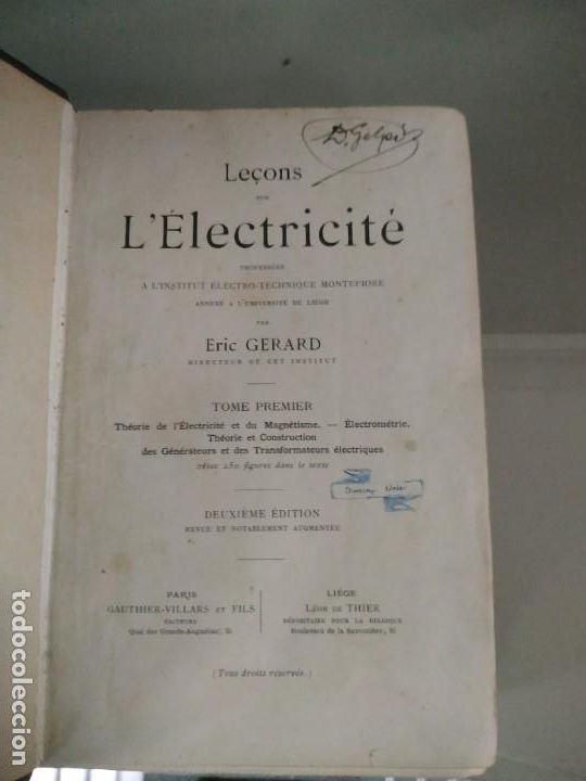Libros antiguos: L&Eacute;lectricit&eacute; - Eric Gerard. Tomo I. En franc&eacute;s - Foto 4